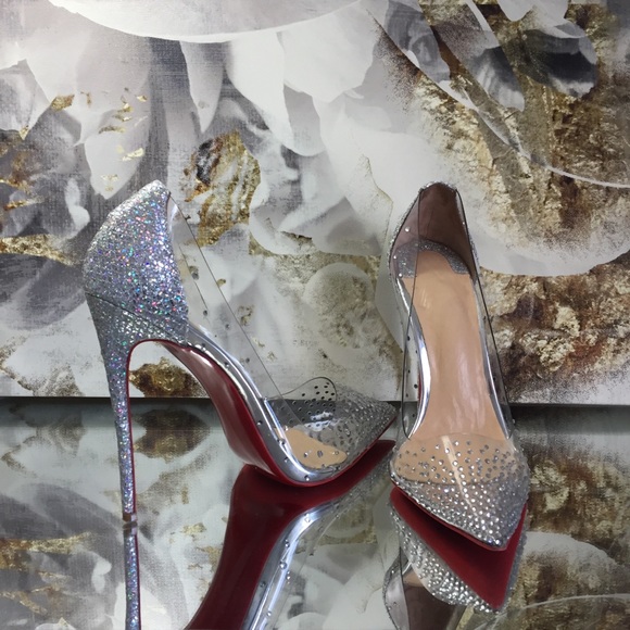 Stiletto Highrise Shoes - Glitter Swarovski Crystals PVC Pump (EU40)-Silver